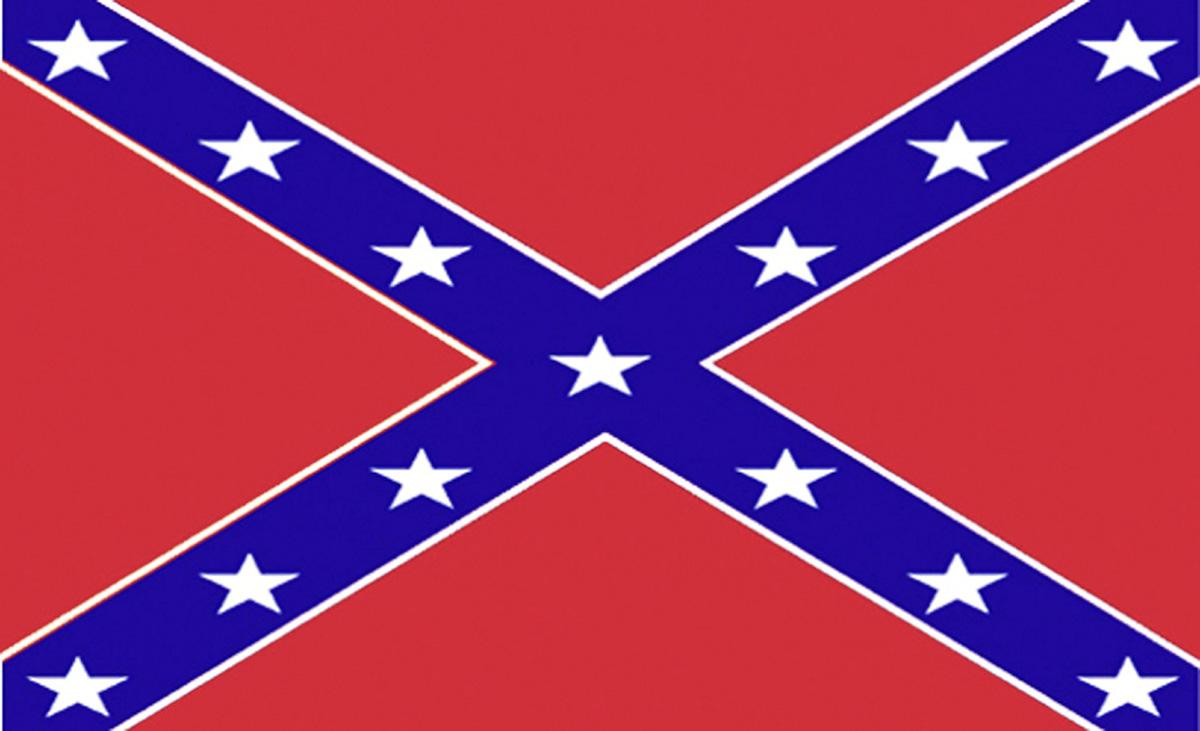 Eine Flagge mit weißen Sternen auf blauem Kreuz