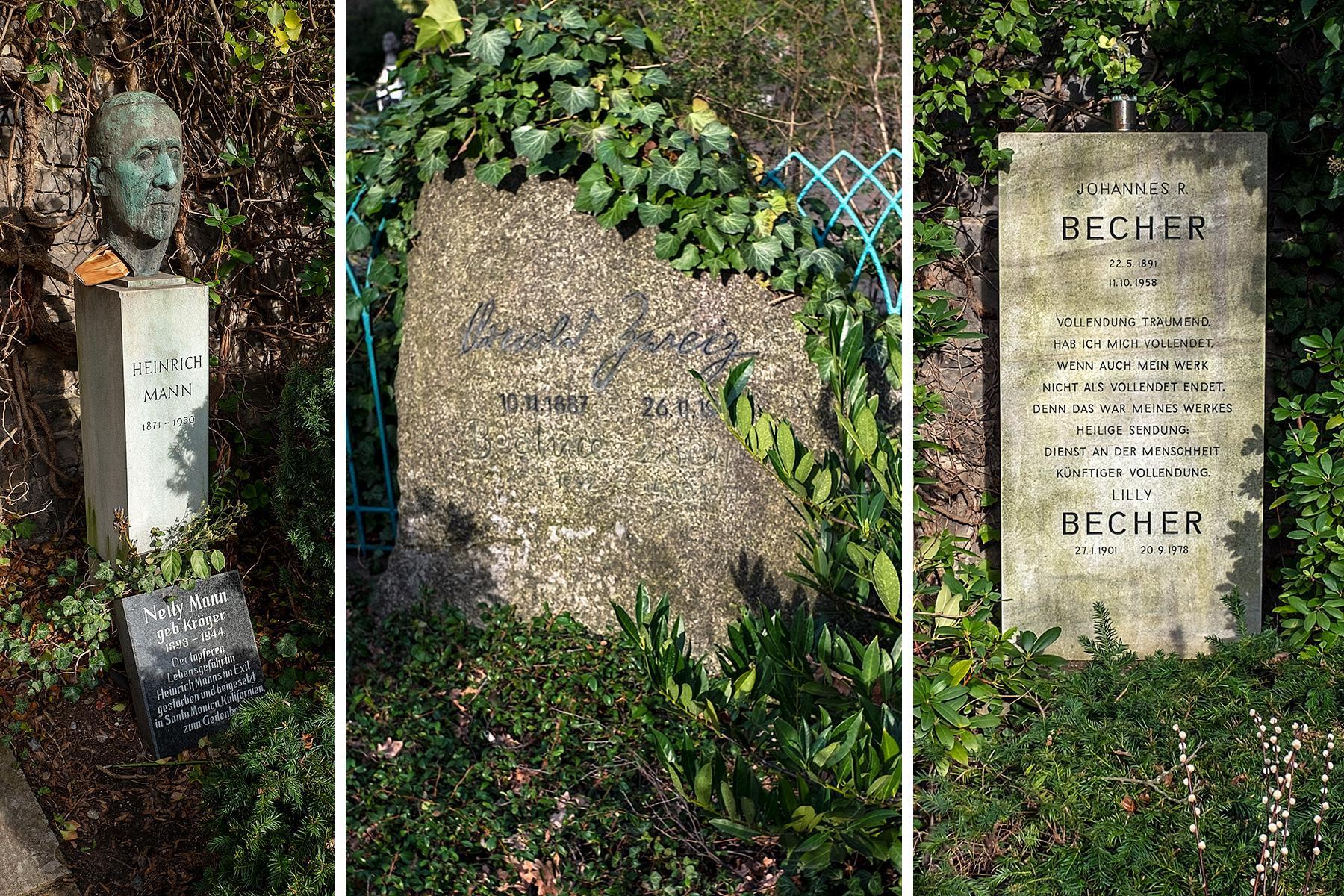Die Gräber von Heinrich Mann, Arnold Zweig und Johannes R. und Lilly Becher im Beitrag Berlin: Gestorbene DDR